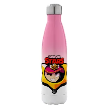 Brawl Stars Fang, Metal mug thermos Pink/White (Stainless steel), double wall, 500ml
