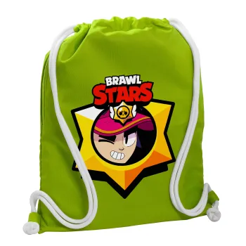 Brawl Stars Fang, Τσάντα πλάτης πουγκί GYMBAG LIME GREEN, με τσέπη (40x48cm) & χονδρά κορδόνια
