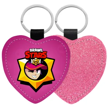 Brawl Stars Fang, Μπρελόκ PU δερμάτινο glitter καρδιά ΡΟΖ