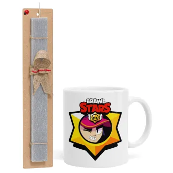 Brawl Stars Fang, Easter Set, Ceramic Cup (330ml) & Easter aromatic flat candle (30cm) (GRAY)
