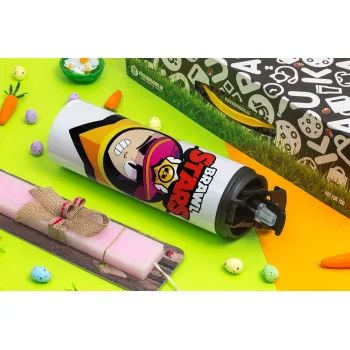 Brawl Stars Fang, Πασχαλινή Λαμπάδα με Travel Tumbler θερμό με διπλό καπάκι (600ml, BPA free) & κερί αρωματικό πλακέ (30cm) (ΡΟΖ)