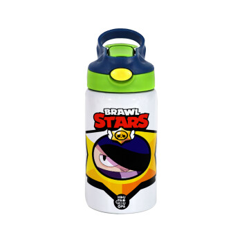 Brawl Stars Edgar, Children's hot water bottle, stainless steel, with safety straw, green, blue (350ml)