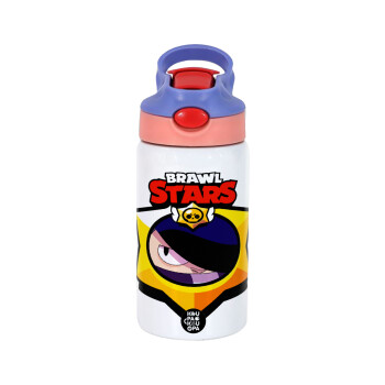 Brawl Stars Edgar, Children's hot water bottle, stainless steel, with safety straw, pink/purple (350ml)