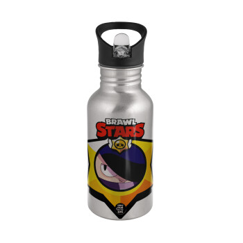 Brawl Stars Edgar, Water bottle Silver with straw, stainless steel 500ml