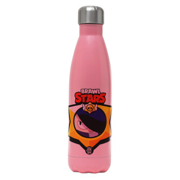 Brawl Stars Edgar, Μεταλλικό παγούρι θερμός Ροζ Ματ (Stainless steel), διπλού τοιχώματος, 500ml