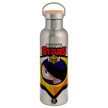 Brawl Stars Edgar, Stainless steel Silver with wooden lid (bamboo), double wall, 750ml