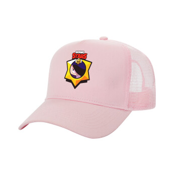 Brawl Stars Edgar, Structured Trucker Children's Hat, with Mesh, PINK (100% COTTON, CHILDREN'S, UNISEX, ONE SIZE)