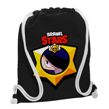 Brawl Stars Edgar, Τσάντα πλάτης πουγκί GYMBAG Μαύρη, με τσέπη (40x48cm) & χονδρά λευκά κορδόνια