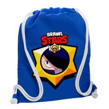 Brawl Stars Edgar, Τσάντα πλάτης πουγκί GYMBAG Μπλε, με τσέπη (40x48cm) & χονδρά κορδόνια