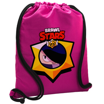 Brawl Stars Edgar, Τσάντα πλάτης πουγκί GYMBAG Φούξια, με τσέπη (40x48cm) & χονδρά κορδόνια