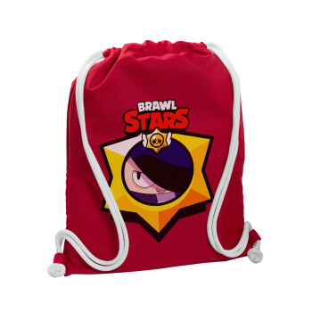 Brawl Stars Edgar, Τσάντα πλάτης πουγκί GYMBAG Κόκκινη, με τσέπη (40x48cm) & χονδρά κορδόνια