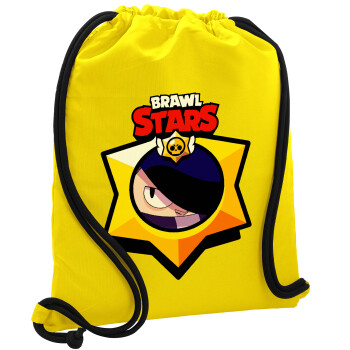 Brawl Stars Edgar, Τσάντα πλάτης πουγκί GYMBAG Κίτρινη, με τσέπη (40x48cm) & χονδρά κορδόνια