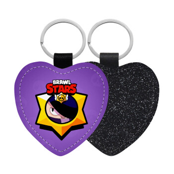 Brawl Stars Edgar, Μπρελόκ PU δερμάτινο glitter καρδιά ΜΑΥΡΟ