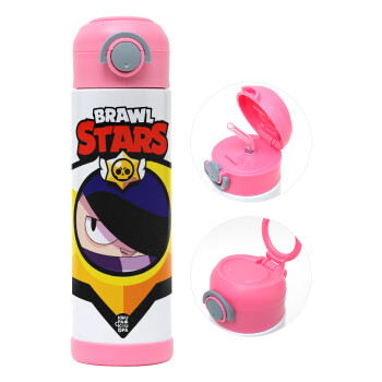 Brawl Stars Edgar, Children's hot water bottle, stainless steel, with safety straw, PINK (500ml)