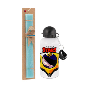 Brawl Stars Edgar, Easter Set, metallic aluminum water bottle (500ml) & scented flat candle (30cm) (TURQUOISE)