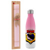 Easter Set, Metallic pink/white (Stainless steel) thermos, double-walled, 500ml & aromatic flat Easter candle (30cm) (PINK)