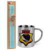 Easter Set, metallic thermal cup (300ml) & aromatic flat Easter candle (30cm) (TURQUOISE)