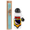 Easter Set, metallic aluminum water bottle (500ml) & scented flat candle (30cm) (TURQUOISE)