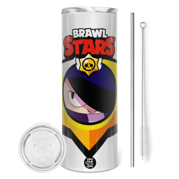 Brawl Stars Edgar, Tumbler ποτήρι θερμό από ανοξείδωτο ατσάλι 600ml, με μεταλλικό καλαμάκι & βούρτσα καθαρισμού
