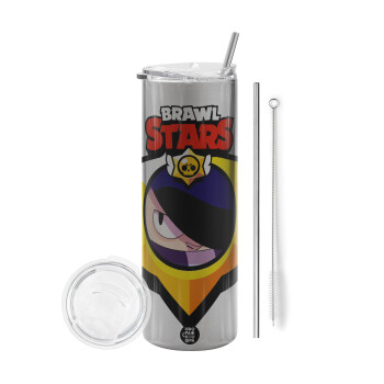 Brawl Stars Edgar, Eco friendly stainless steel Silver tumbler 600ml, with metal straw & cleaning brush