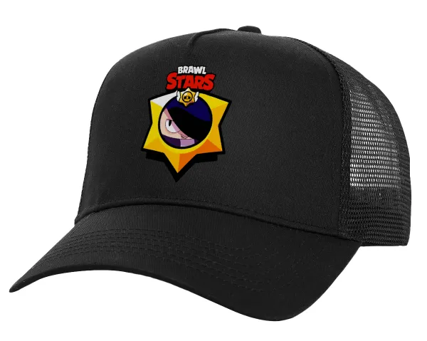 Brawl Stars Edgar — Structured Trucker Adult Hat, with Mesh, Black (100% COTTON, ADULT, UNISEX, ONE SIZE)