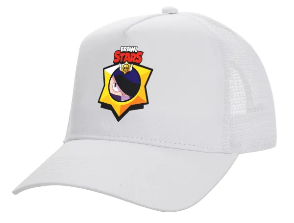 Brawl Stars Edgar — Structured Trucker Adult Hat, with Mesh, WHITE (100% COTTON, ADULT, UNISEX, ONE SIZE)