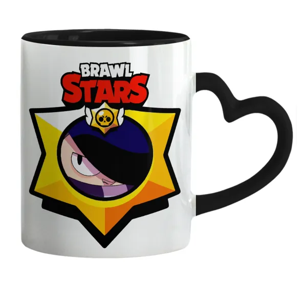 Brawl Stars Edgar — Κούπα καρδιά χερούλι μαύρη, κεραμική, 330ml