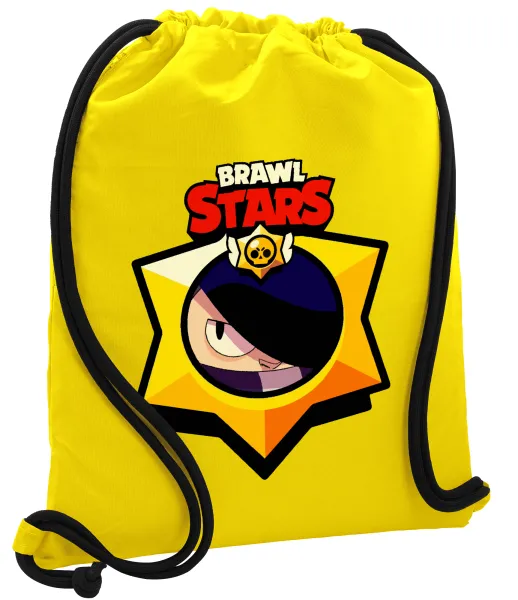 Brawl Stars Edgar — Τσάντα πλάτης πουγκί GYMBAG Κίτρινη, με τσέπη (40x48cm) & χονδρά κορδόνια