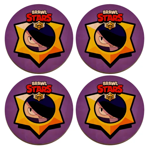 Brawl Stars Edgar — Set of 4 round plywood coasters (9cm)