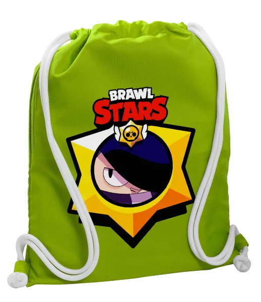 Brawl Stars Edgar — Backpack bag GYMBAG LIME GREEN, with pocket (40x48cm) & thick cords