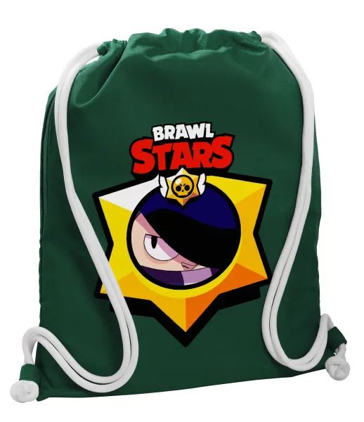 Brawl Stars Edgar — Backpack pouch GYMBAG BOTTLE GREEN, with pocket (40x48cm) & thick white cords