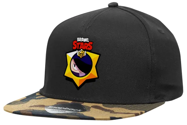 Brawl Stars Edgar — Adult Flat Snapback Hat Black/Camouflage, (100% COTTON TWILL, ADULT, UNISEX, ONE SIZE)
