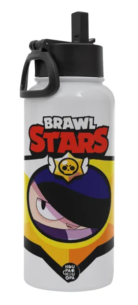 Brawl Stars Edgar — Metal mug thermo White with Straw and Spout Lid (Stainless steel), double wall, 950ml