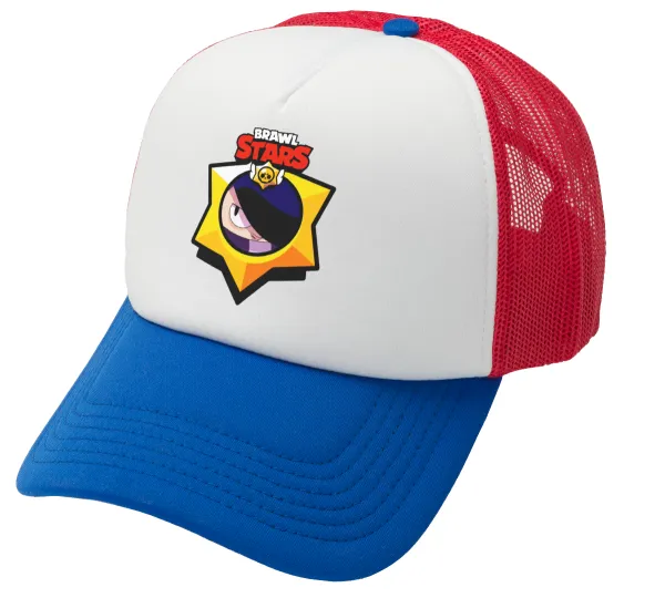 Brawl Stars Edgar — Adult Soft Trucker Hat with Red/Blue/White Mesh (POLYESTER, ADULT, UNISEX, ONE SIZE)