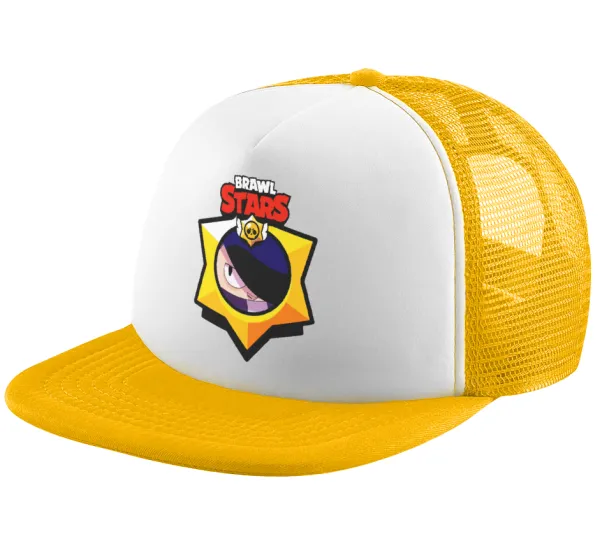 Brawl Stars Edgar — Adult Soft Trucker Hat with Yellow/White Mesh (POLYESTER, ADULT, UNISEX, ONE SIZE)