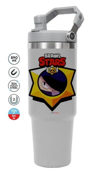 Brawl Stars Edgar — ΓΚΡΙ Travel Tumbler Θερμός με χερούλι και καλαμάκι 890ml