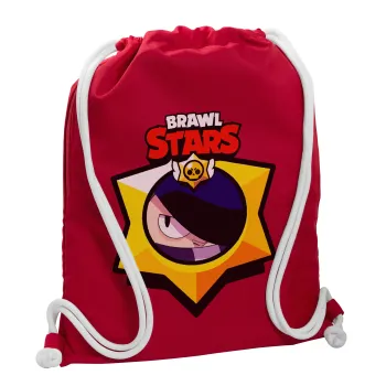 Brawl Stars Edgar, Τσάντα πλάτης πουγκί GYMBAG Κόκκινη, με τσέπη (40x48cm) & χονδρά κορδόνια
