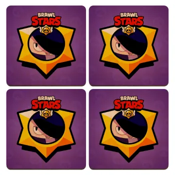 Brawl Stars Edgar, ΣΕΤ x4 Σουβέρ ξύλινα τετράγωνα plywood (9cm)