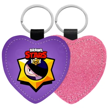 Brawl Stars Edgar, Μπρελόκ PU δερμάτινο glitter καρδιά ΡΟΖ