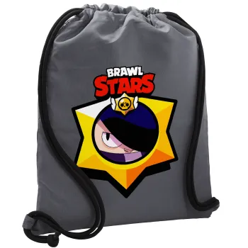 Brawl Stars Edgar, Τσάντα πλάτης πουγκί GYMBAG ΓΚΡΙ, με τσέπη (40x48cm) & χονδρά κορδόνια
