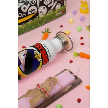 Brawl Stars Edgar, Πασχαλινή Λαμπάδα με παγούρι μεταλλικό (620ml, stainless steel) & κερί αρωματικό πλακέ (30cm) (ΡΟΖ)
