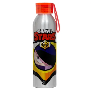 Brawl Stars Edgar, Αλουμινένιο Αθλητικό Μπουκάλι 650ml – Ασημί με Κόκκινο Καπάκι και Λουράκι Σιλικόνης