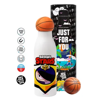 Brawl Stars Edgar, Μπάλα μπάσκετ μεταλλικό παγούρι θερμός, διπλού τοιχώματος, 550ml