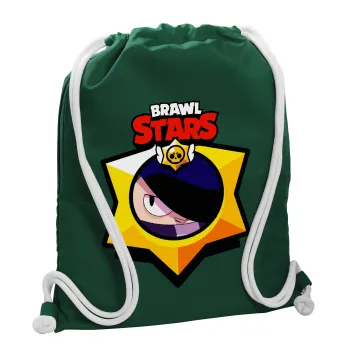 Brawl Stars Edgar, Τσάντα πλάτης πουγκί GYMBAG BOTTLE GREEN, με τσέπη (40x48cm) & χονδρά λευκά κορδόνια