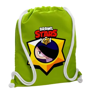 Brawl Stars Edgar, Τσάντα πλάτης πουγκί GYMBAG LIME GREEN, με τσέπη (40x48cm) & χονδρά κορδόνια