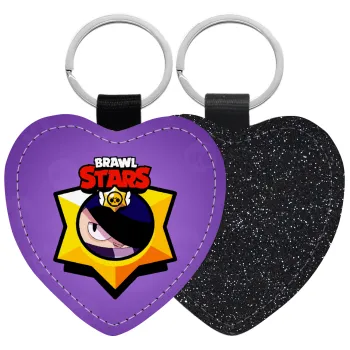 Brawl Stars Edgar, Μπρελόκ PU δερμάτινο glitter καρδιά ΜΑΥΡΟ