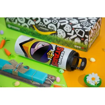 Brawl Stars Edgar, Πασχαλινή Λαμπάδα με Travel Tumbler θερμό με διπλό καπάκι (600ml, BPA free) & κερί αρωματικό πλακέ (30cm) (ΤΙΡΚΟΥΑΖ)