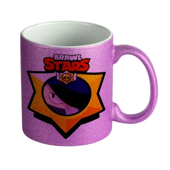 Brawl Stars Edgar, Κούπα Μωβ Glitter που γυαλίζει, κεραμική, 330ml