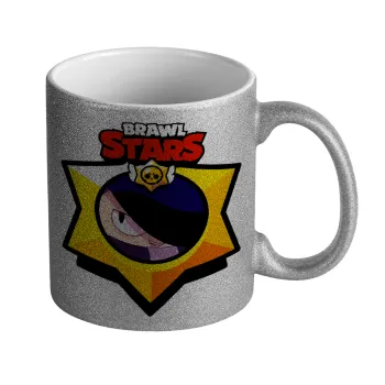 Brawl Stars Edgar, Κούπα Ασημένια Glitter που γυαλίζει, κεραμική, 330ml