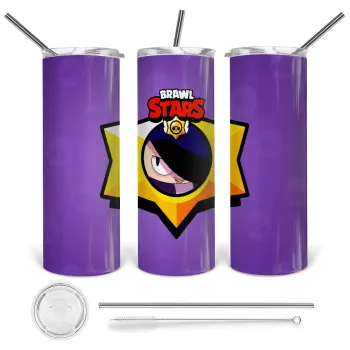 Brawl Stars Edgar, Tumbler ποτήρι θερμό από ανοξείδωτο ατσάλι 600ml, με μεταλλικό καλαμάκι & βούρτσα καθαρισμού